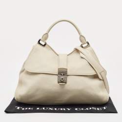 Pre Owned Miu Miu Off White Leather Pushlock Flap Top Handle Bag