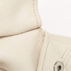 Pre Owned Miu Miu Off White Leather Pushlock Flap Top Handle Bag