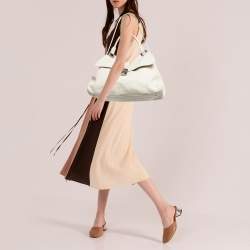 Pre Owned Miu Miu Off White Leather Pushlock Flap Top Handle Bag