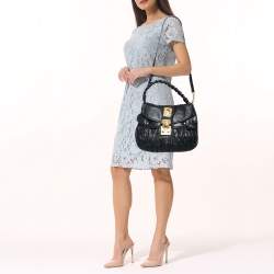 Miu Miu Black Matelassé Leather Coffer Hobo
