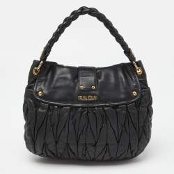 Miu Miu Black Matelassé Leather Coffer Hobo
