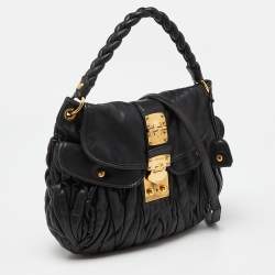 Miu Miu Black Matelassé Leather Coffer Hobo