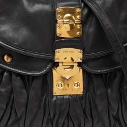 Miu Miu Black Matelassé Leather Coffer Hobo