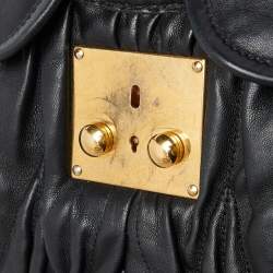 Miu Miu Black Matelassé Leather Coffer Hobo