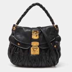 Miu Miu Black Matelassé Leather Coffer Hobo