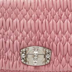 Miu Miu Pink Matelassé Leather Crystal Shoulder Bag