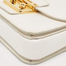 Pre Owned Miu Miu White Madras Leather Pushlock Flap Crossbody Bag