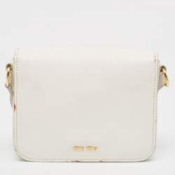 Pre Owned Miu Miu White Madras Leather Pushlock Flap Crossbody Bag