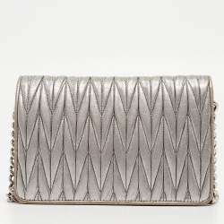 Miu Miu Grey Matelassé Leather Chain Crossbody Bag