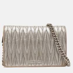 Miu Miu Grey Matelassé Leather Chain Crossbody Bag