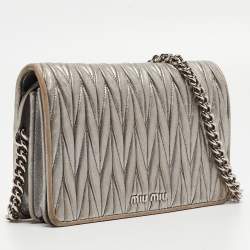 Miu Miu Grey Matelassé Leather Chain Crossbody Bag