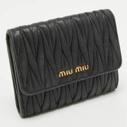 Pre Owned Miu Miu Black Matelasse Leather Flap Compact Wallet