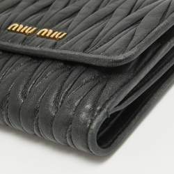 Pre Owned Miu Miu Black Matelasse Leather Flap Compact Wallet