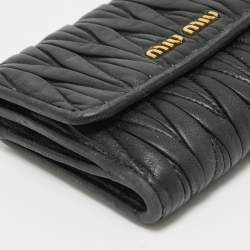 Pre Owned Miu Miu Black Matelasse Leather Flap Compact Wallet