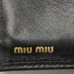 Pre Owned Miu Miu Black Matelasse Leather Flap Compact Wallet