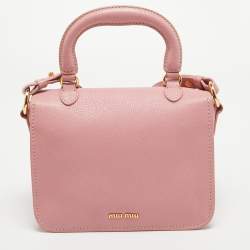 Miu Miu Pink Leather Pushlock Flap Top Handle Bag
