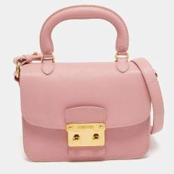 Miu Miu Pink Leather Pushlock Flap Top Handle Bag