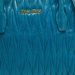 Pre Owned Miu Miu Teal Blue Matelassé Leather Top Zip Tote
