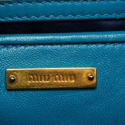 Pre Owned Miu Miu Teal Blue Matelassé Leather Top Zip Tote