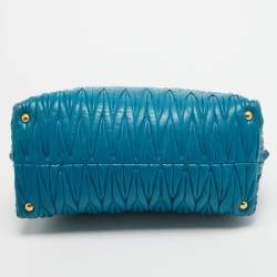 Pre Owned Miu Miu Teal Blue Matelassé Leather Top Zip Tote