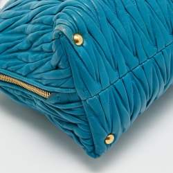 Pre Owned Miu Miu Teal Blue Matelassé Leather Top Zip Tote