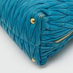 Pre Owned Miu Miu Teal Blue Matelassé Leather Top Zip Tote