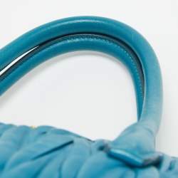 Pre Owned Miu Miu Teal Blue Matelassé Leather Top Zip Tote