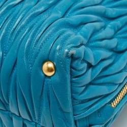 Pre Owned Miu Miu Teal Blue Matelassé Leather Top Zip Tote