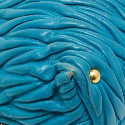Pre Owned Miu Miu Teal Blue Matelassé Leather Top Zip Tote