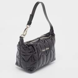 Miu Miu Black Quilted Patent Leather Mini Spirit Hobo
