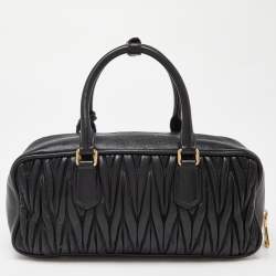 Miu Miu Black Matelassé Leather Top Zip Satchel