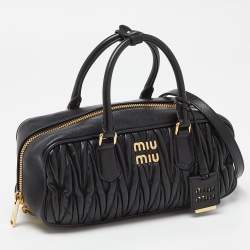 Miu Miu Black Matelassé Leather Top Zip Satchel