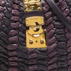 Miu Miu Purple/Plum Woven Leather Push Lock Flap Hobo