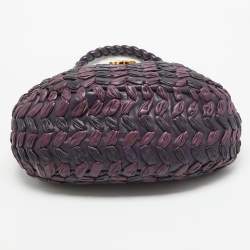 Miu Miu Purple/Plum Woven Leather Push Lock Flap Hobo