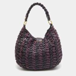 Miu Miu Purple/Plum Woven Leather Push Lock Flap Hobo