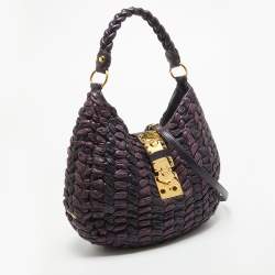 Miu Miu Purple/Plum Woven Leather Push Lock Flap Hobo