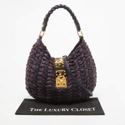 Miu Miu Purple/Plum Woven Leather Push Lock Flap Hobo