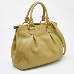 Miu Miu Green Vitello Daino Leather Tote