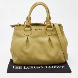 Miu Miu Green Vitello Daino Leather Tote