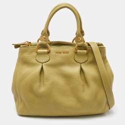 Miu Miu Green Vitello Daino Leather Tote
