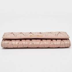 Miu Miu Light Pink Matelassé Leather Flap Continental Wallet