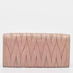 Miu Miu Light Pink Matelassé Leather Flap Continental Wallet