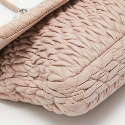 Miu Miu Light Pink Matelassé Leather Crystal Flap Shoulder Bag