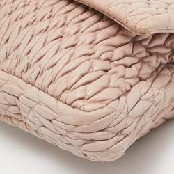 Pre Owned Miu Miu Light Pink Matelassé Leather Crystal Flap Shoulder Bag