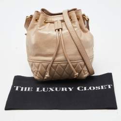 Miu Miu Beige Vitello Shine Leather Drawstring Bucket Bag