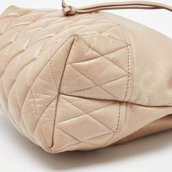 Miu Miu Beige Vitello Shine Leather Drawstring Bucket Bag