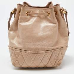 Miu Miu Beige Vitello Shine Leather Drawstring Bucket Bag