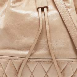 Miu Miu Beige Vitello Shine Leather Drawstring Bucket Bag