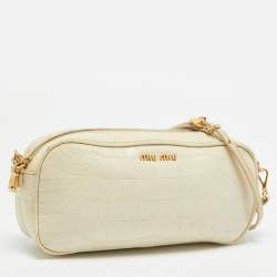 Miu Miu Off White Croc Embossed Patent Leather Camera Crossbody Bag