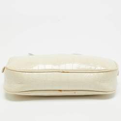 Miu Miu Off White Croc Embossed Patent Leather Camera Crossbody Bag